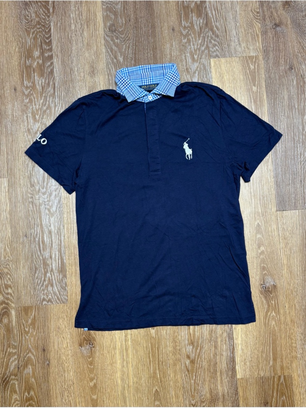 Polo by Ralph Lauren Navy Polo with Light Blue Checked Collar